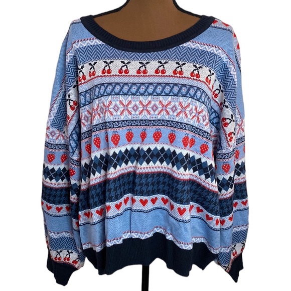 New Lane Bryant Classic Crew-Neck Fruit Jacquard Fair Isle Sweater size 26 / 28 - Picture 2 of 12